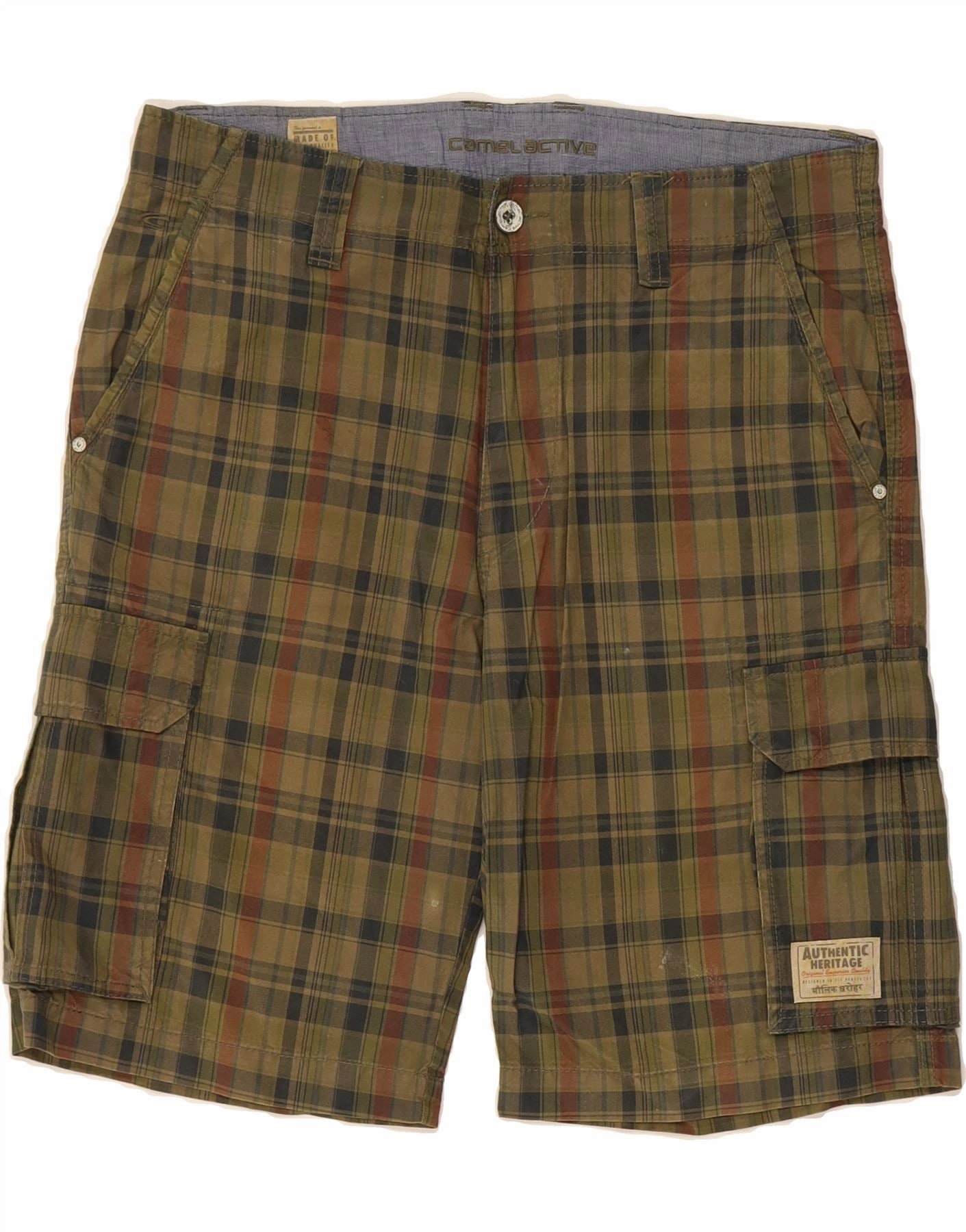 CAMEL ACTIVE Mens Cargo Shorts W37 Large Khaki Check Non Restrictive Waistband