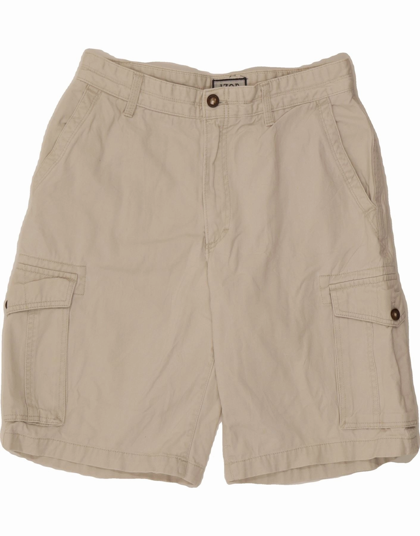 IZOD Mens Cargo Shorts W32 Medium Off White Cotton Minimal Style