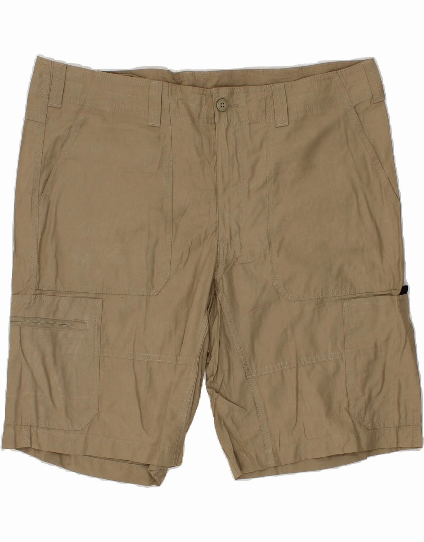 EDDIE BAUER Mens Cargo Shorts W40 XL Beige Cotton Double Layered Knees