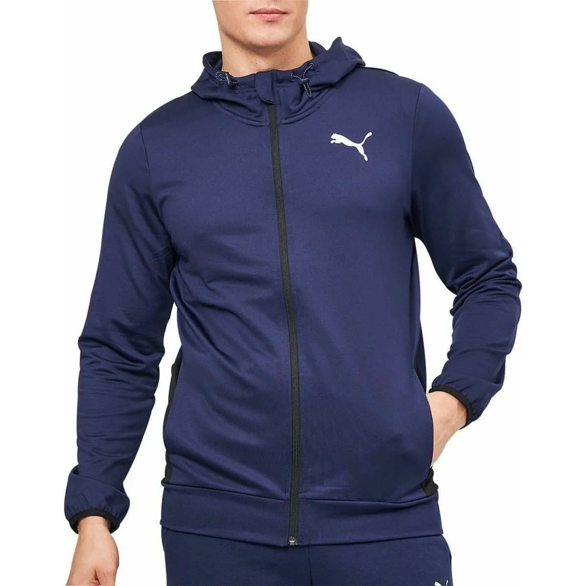 Puma Ready To Go Full Zip Mens Training Hoody - Navy Relaxed Outfit