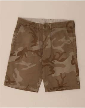 CARHARTT Mens Chino Shorts W30 Medium Brown Camouflage Cotton Fleece Lining Effortless Motion