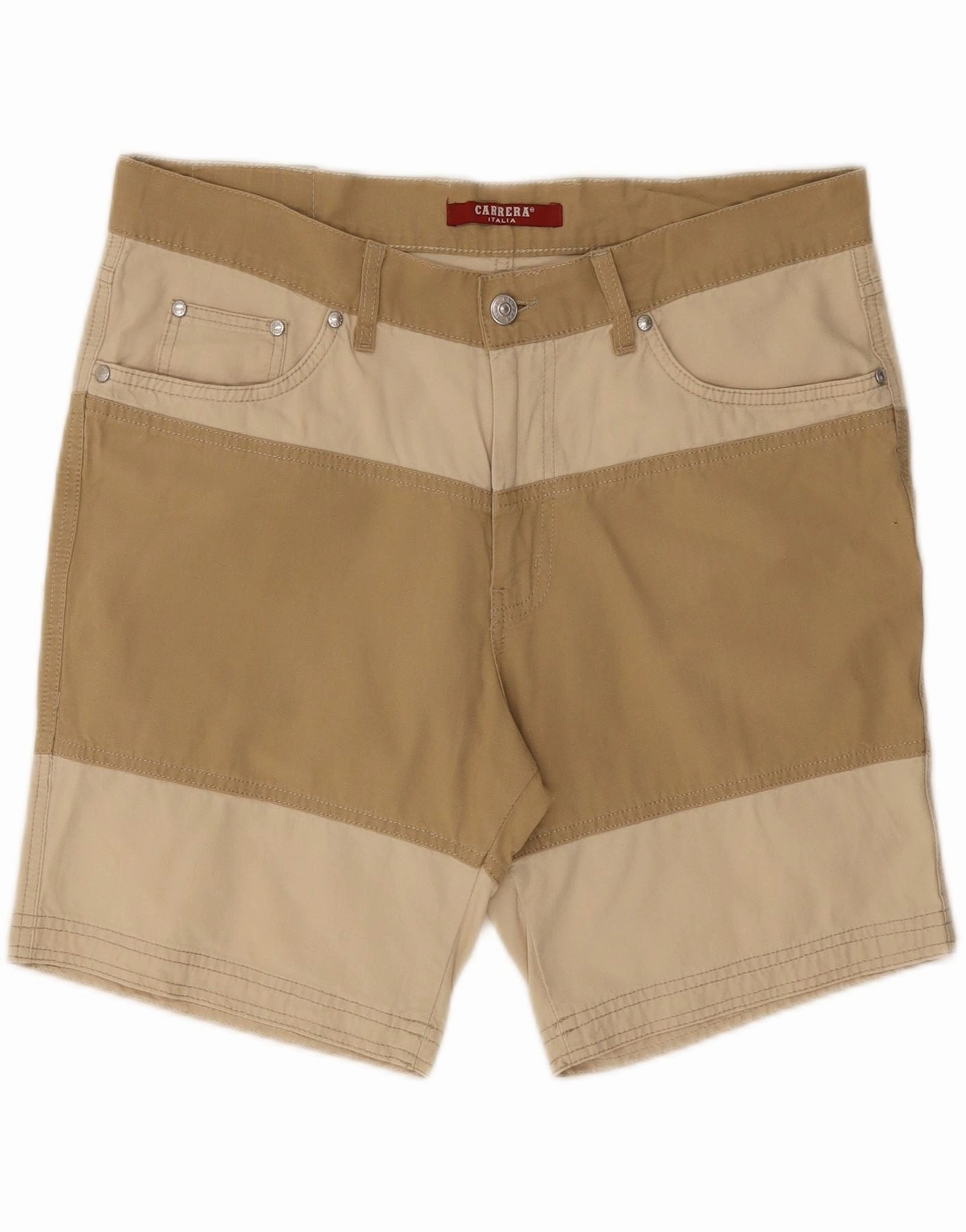 CARRERA Mens 618 Casual Shorts W36 Large Beige Colourblock Cotton Sport Flex Fit