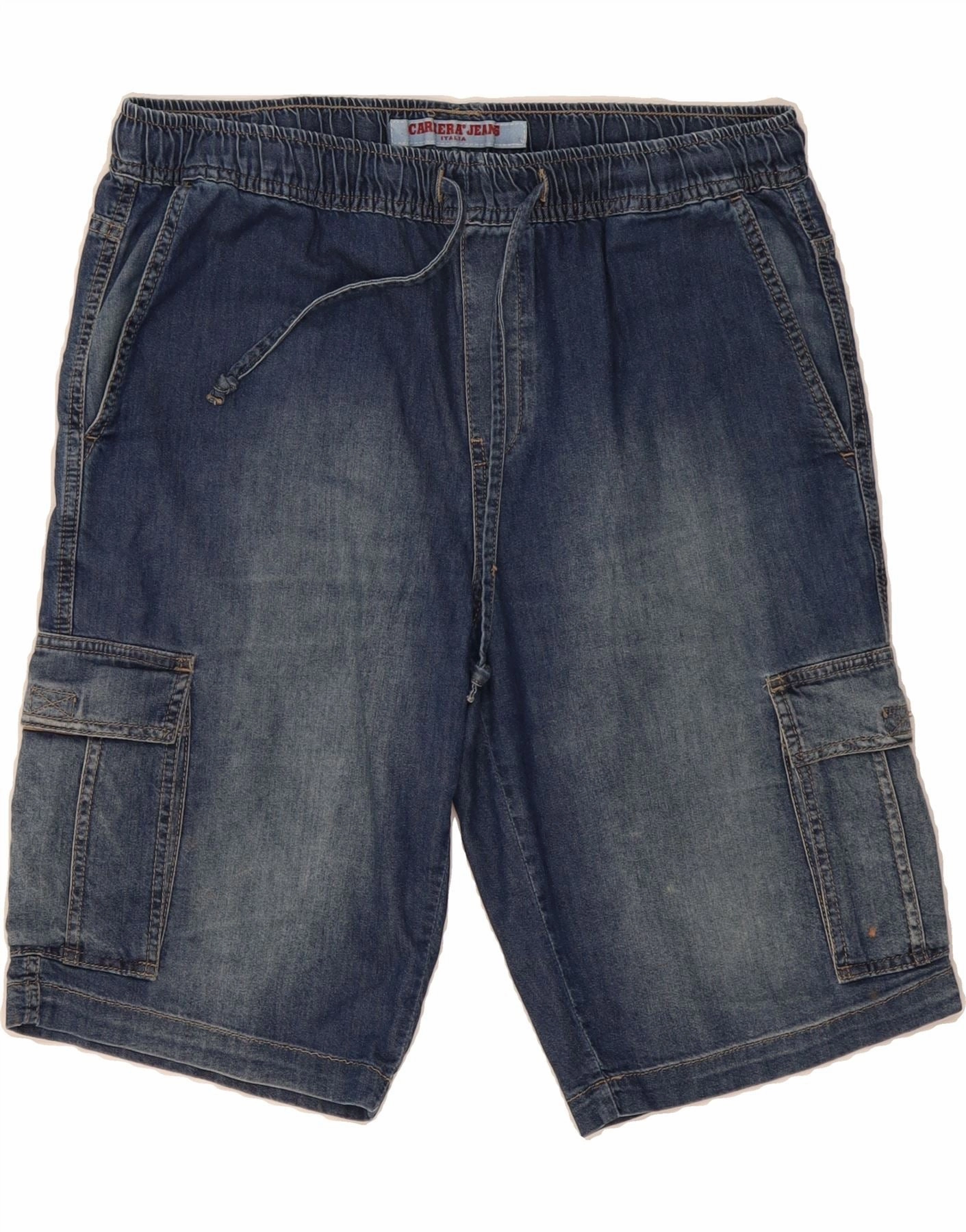 CARRERA Mens Regular Denim Cargo Shorts Large W36  Blue Cotton Sweat Wicking Lining Breathable Lining