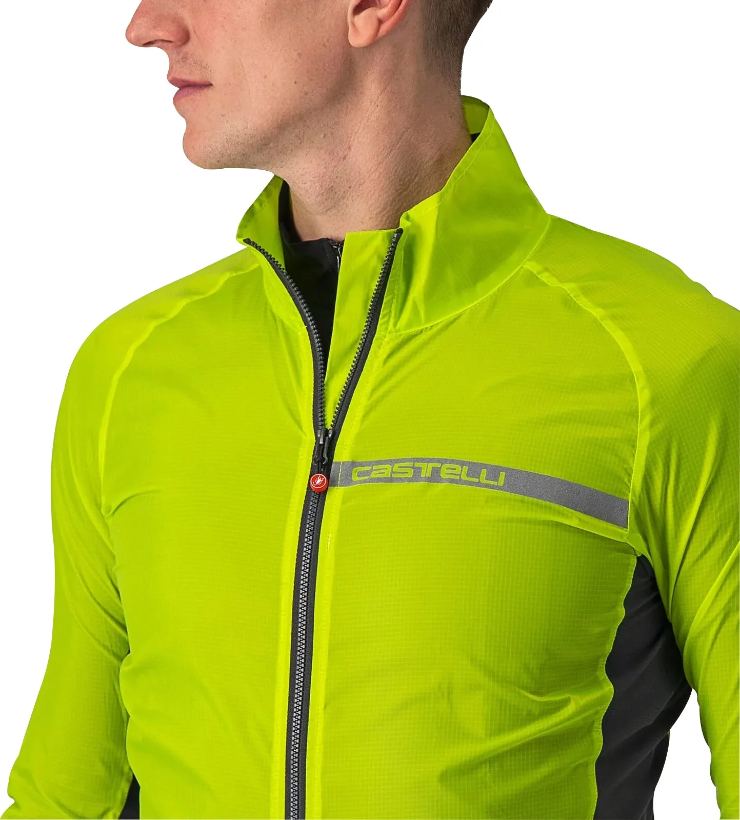 Castelli Squadra Stretch Mens Cycling Jacket - Green Wind Proof ReflectiveDetailing
