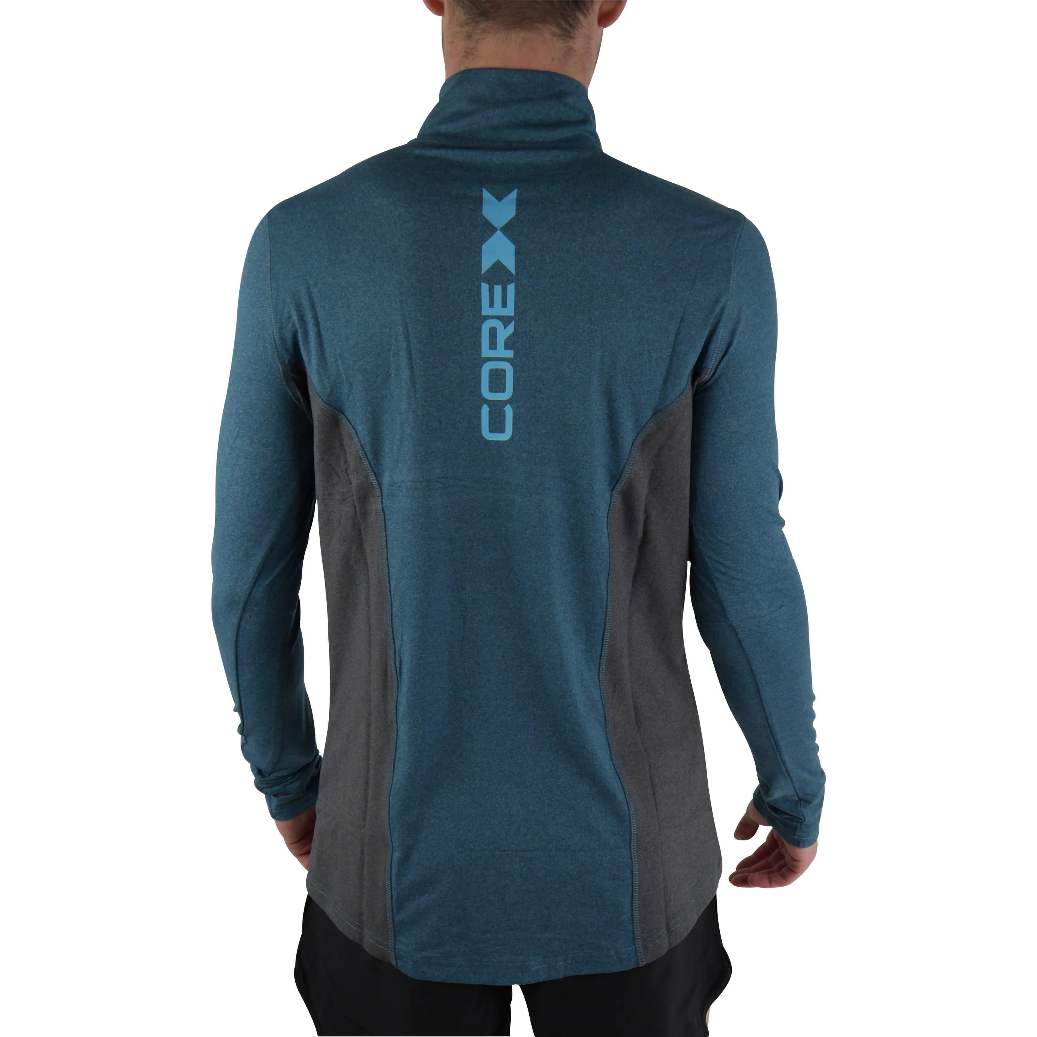 CoreX Fitness Half Zip Long Sleeve Mens Running Top - Blue Stylish