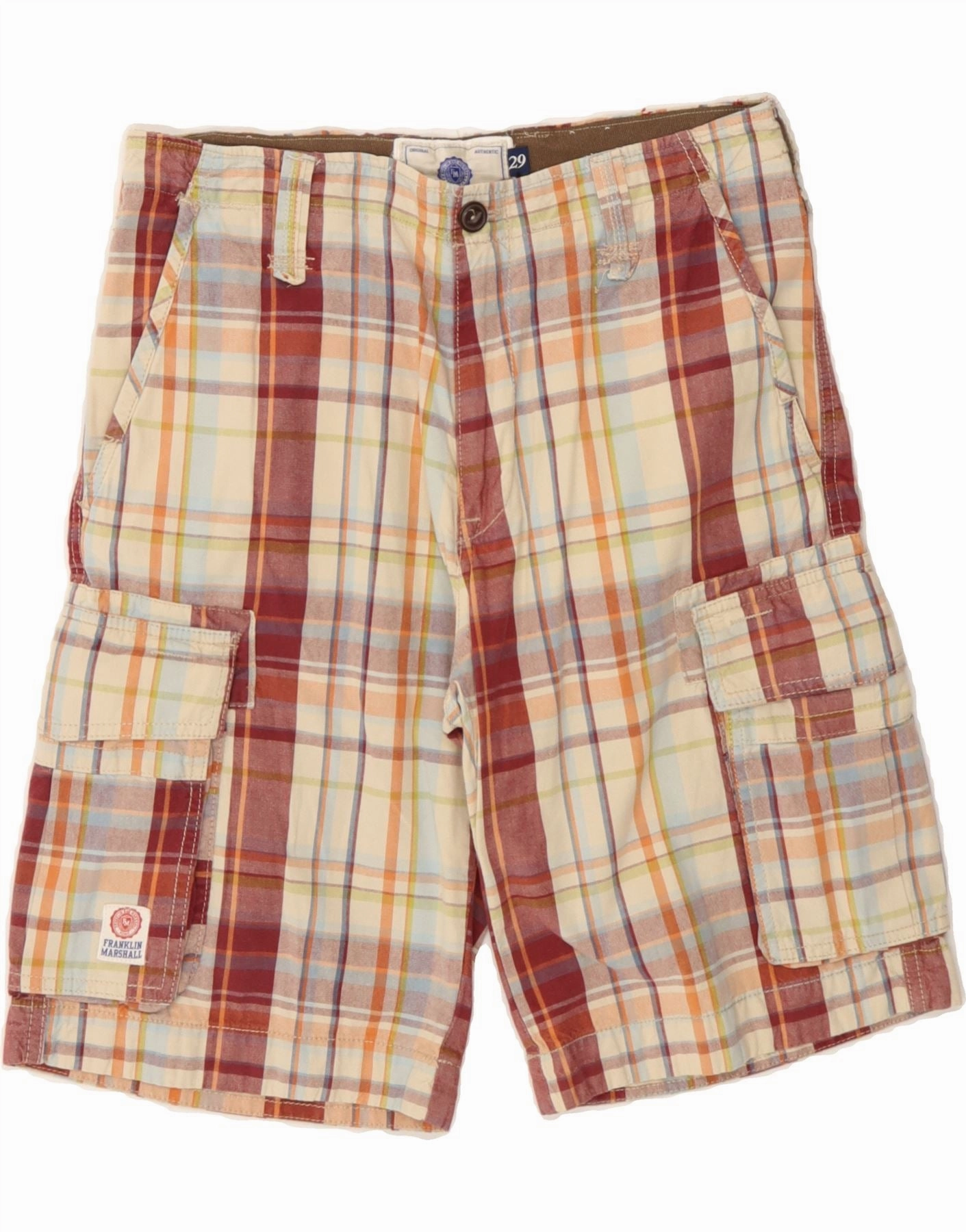 FRANKLIN & MARSHALL Mens Cargo Shorts W29 Small Multicoloured Check outdoor concert style Anti - odor