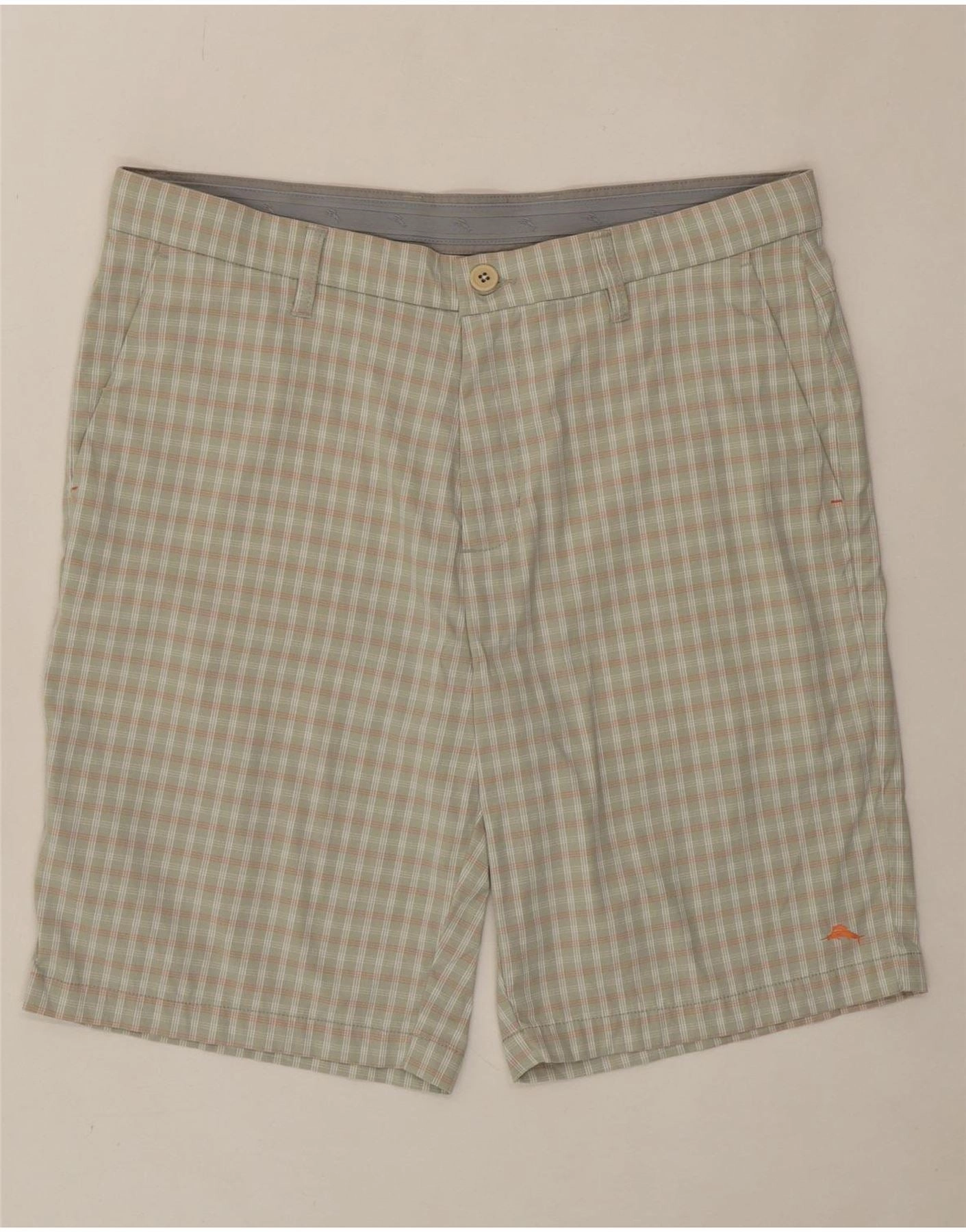 TOMMY BAHAMA Mens Chino Shorts W35 Large  Green Check Nylon low waisted