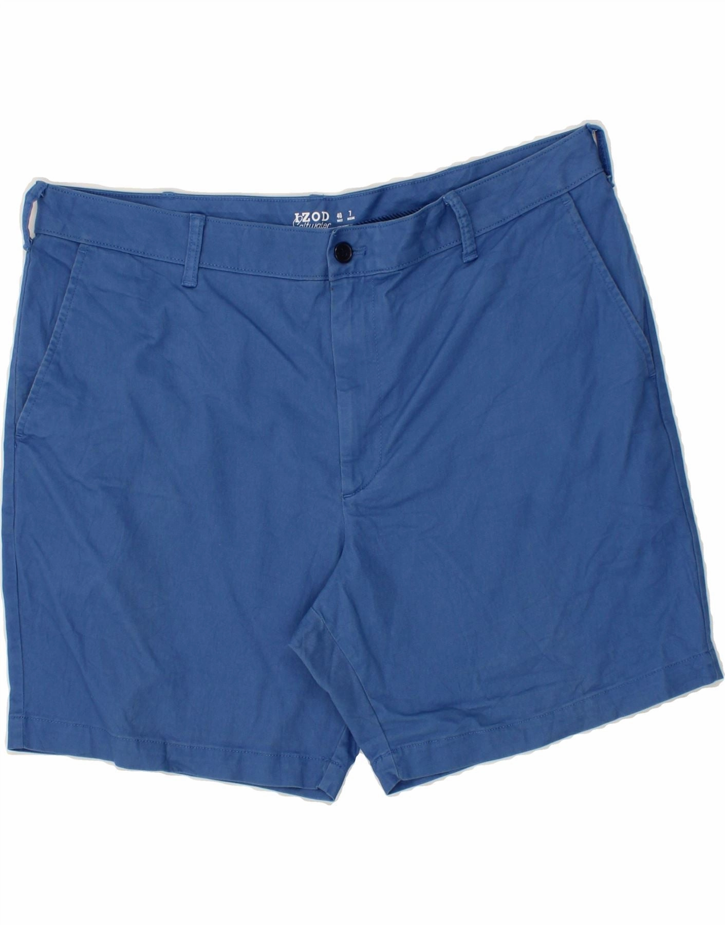 IZOD Mens Chino Shorts W40 XL Blue Cotton Contoured Cuff Design