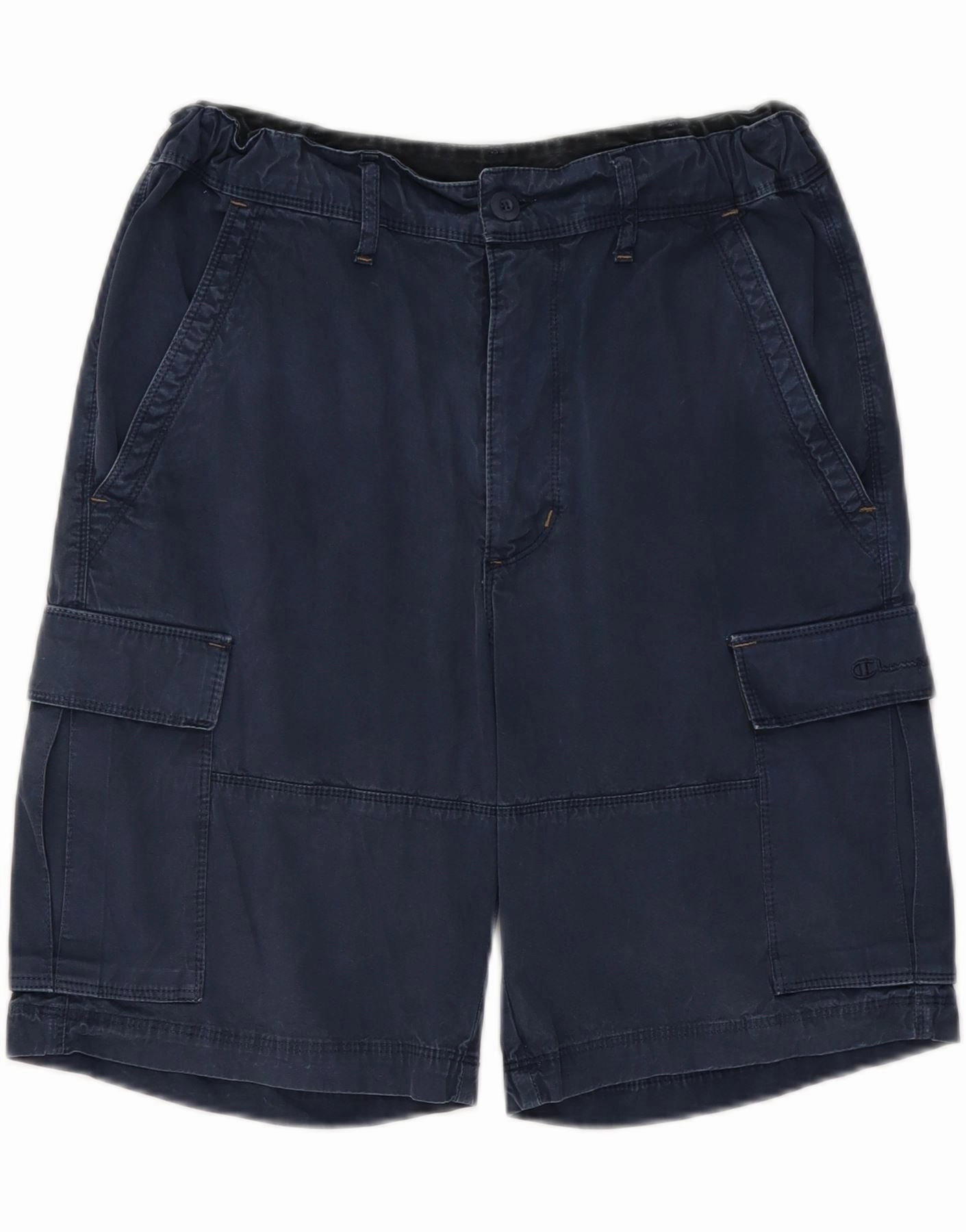 Unique Pattern CHAMPION Mens Cargo Shorts Small W32 Navy Blue Cotton
