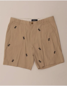 Sleek Stretch CHAPS Mens Abstract Pattern Chino Shorts W36 Large  Beige Cotton