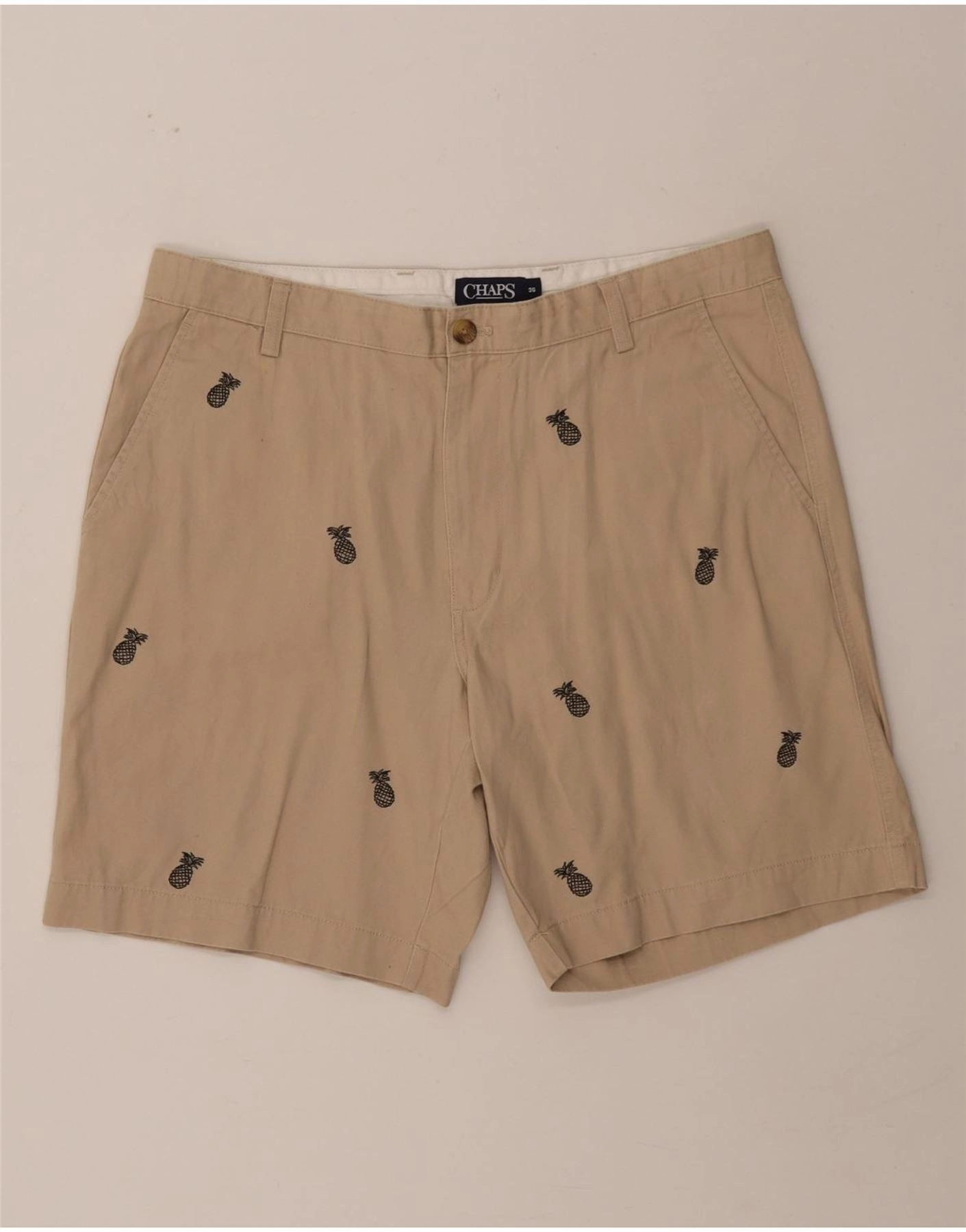 Sleek Stretch CHAPS Mens Abstract Pattern Chino Shorts W36 Large  Beige Cotton