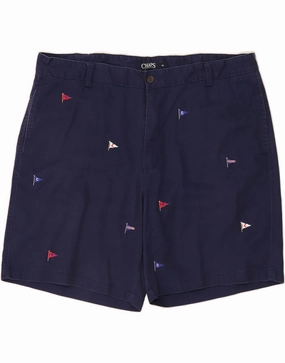 Anti Cling Technology CHAPS Mens Abstract Pattern Chino Shorts W42 2XL Navy Blue Cotton