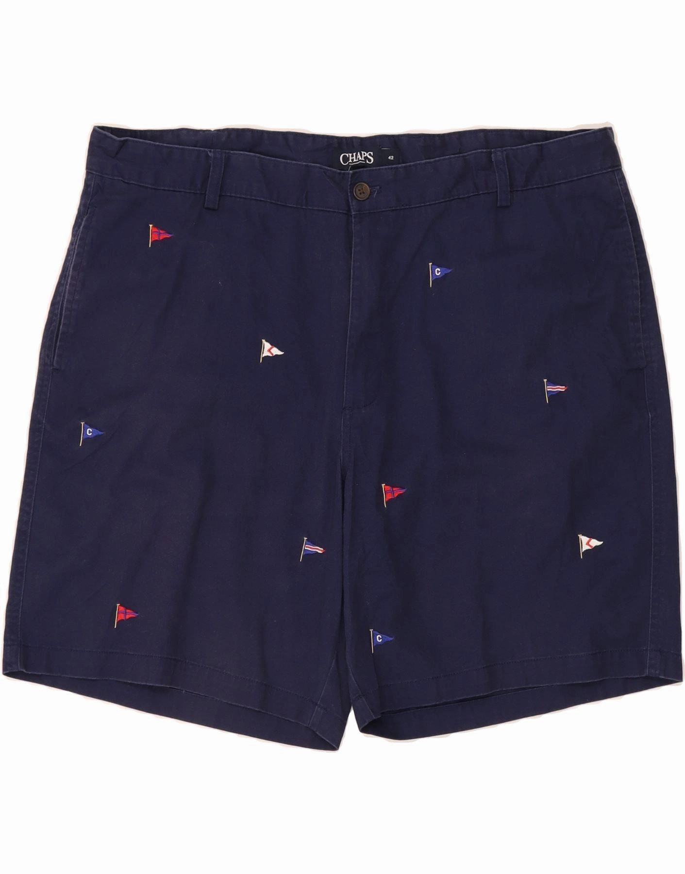 Anti Cling Technology CHAPS Mens Abstract Pattern Chino Shorts W42 2XL Navy Blue Cotton
