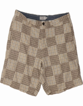 CHAPS Mens Chino Shorts W36 Large  Beige Check Cotton Flame Retardant Coating