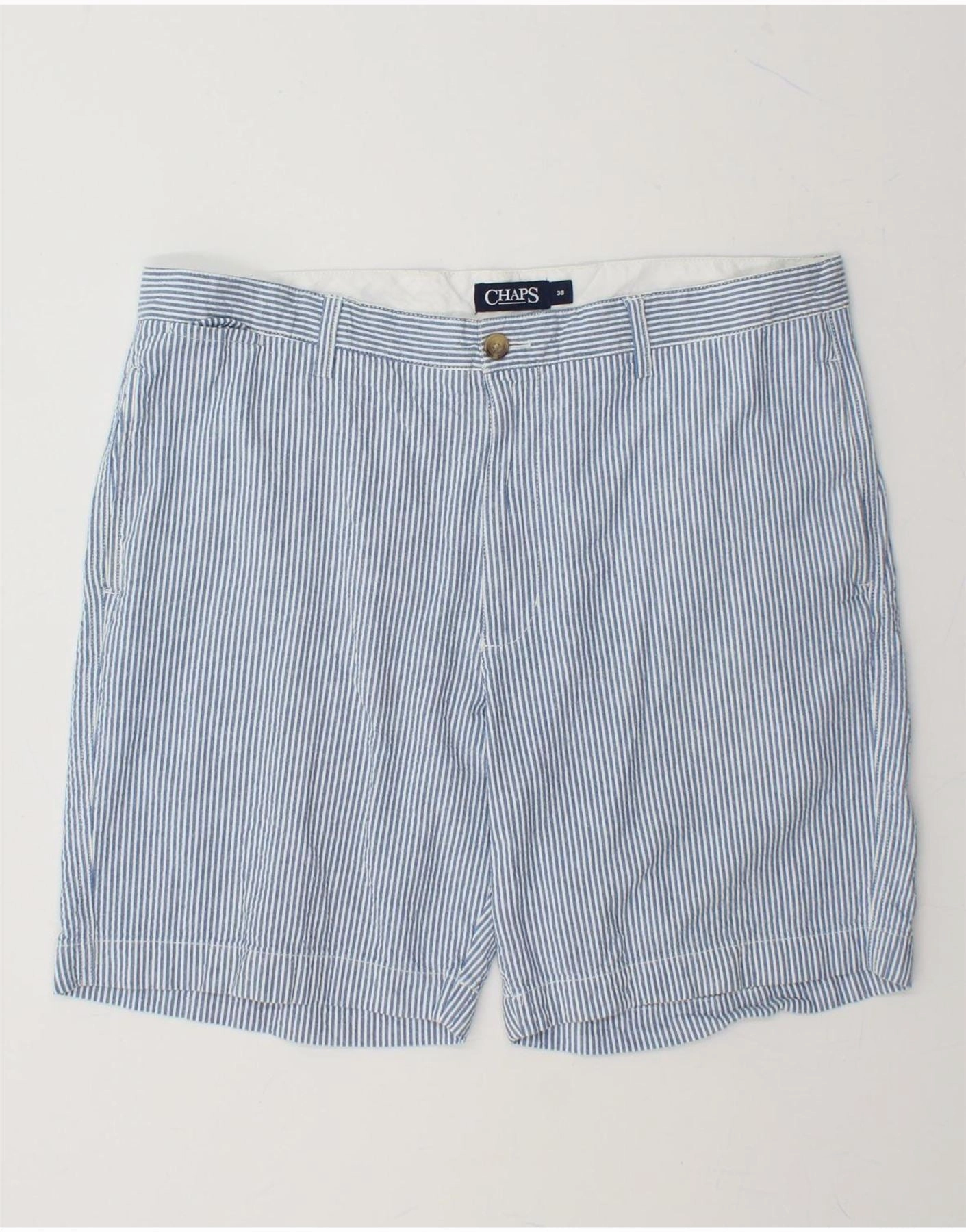 CHAPS Mens Chino Shorts W38 XL Blue Pinstripe Cotton Light Flex Wear