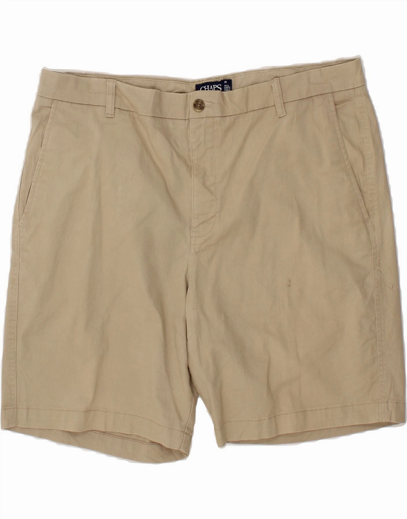 CHAPS Mens Chino Shorts W40 2XL Beige Cotton Slim Waistband