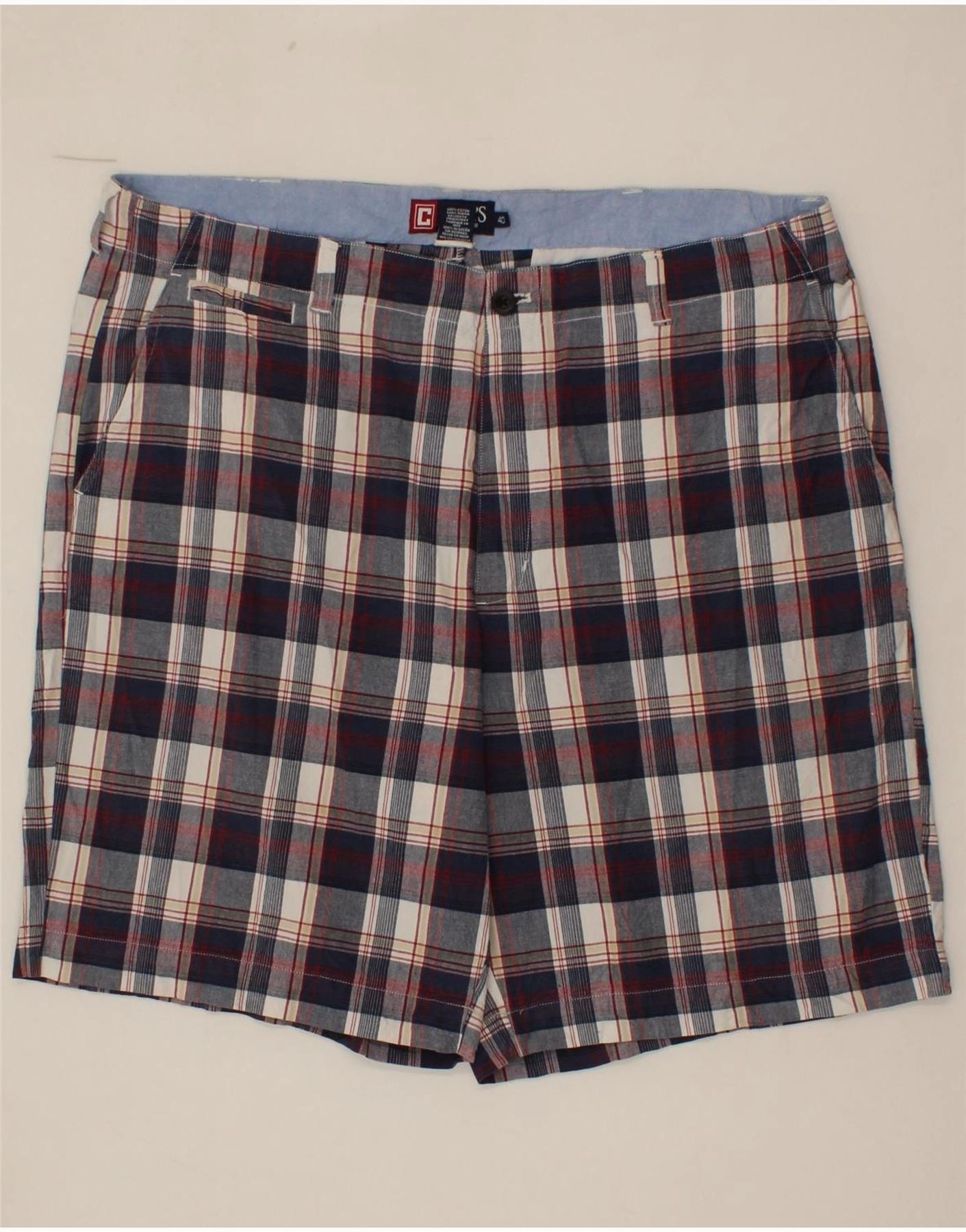 CHAPS Mens Chino Shorts W40 XL Navy Blue Check Cotton Outdoor Flex