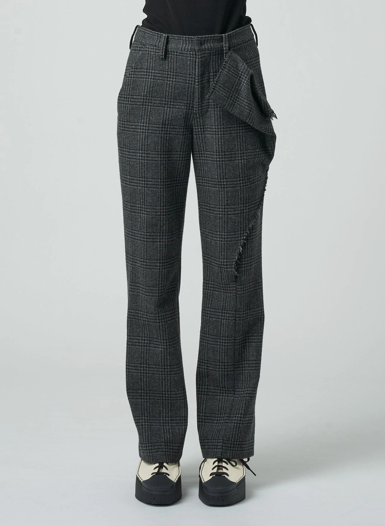 CHECK LEFT-FRONT TUCKED PANTS Fashionable Waist