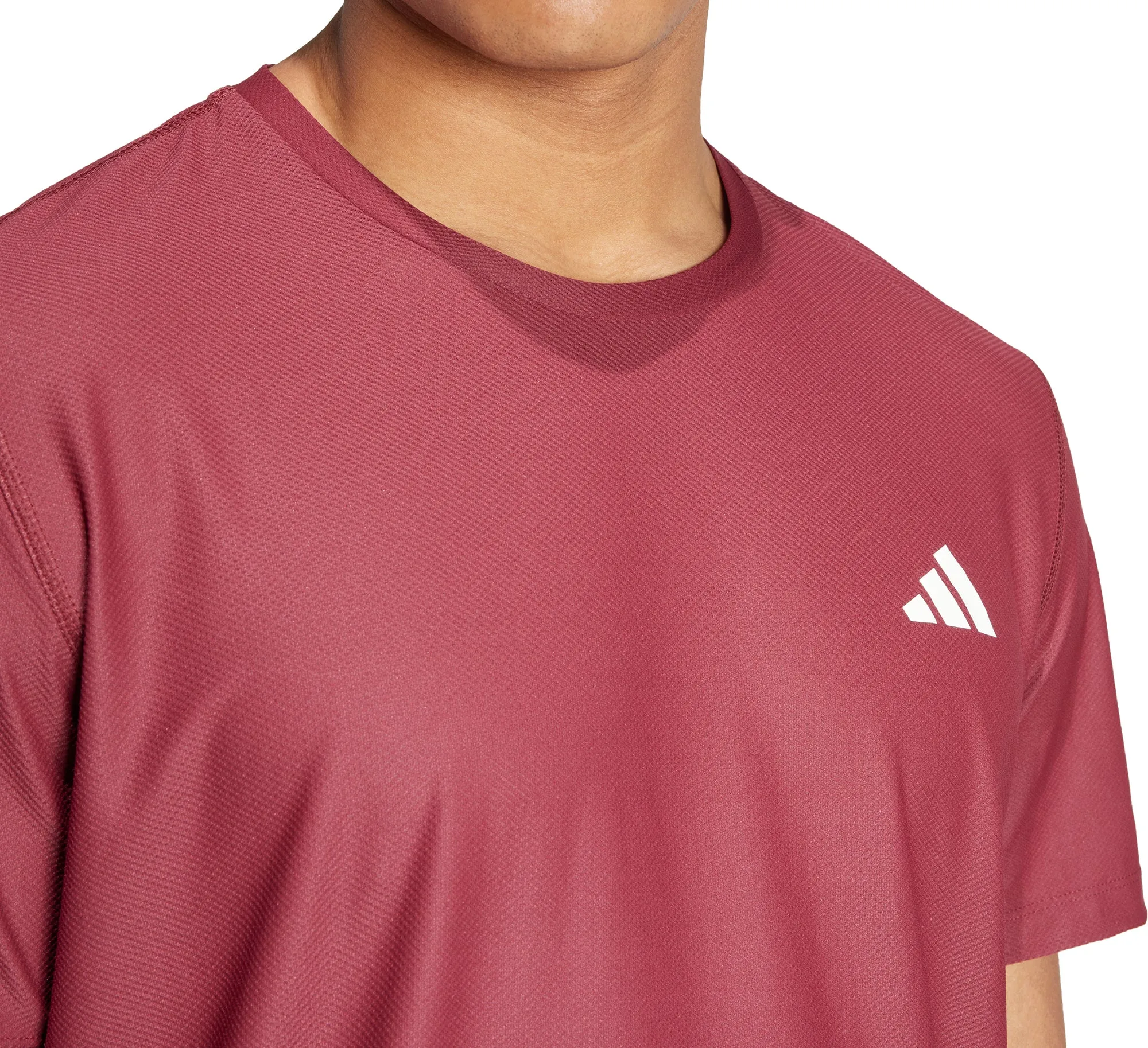 adidas Own The Run Short Sleeve Mens Running Top - Red Stylish Casual Relaxed and Comfy