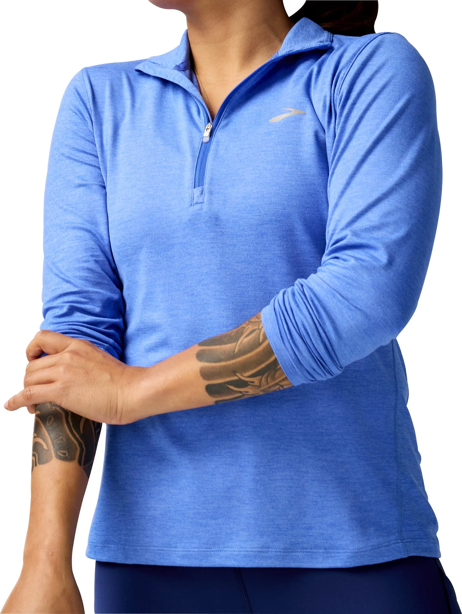 Daily Style V-Neck Brooks Dash 2.0 Half Zip Long Sleeve Womens Running Top - Blue