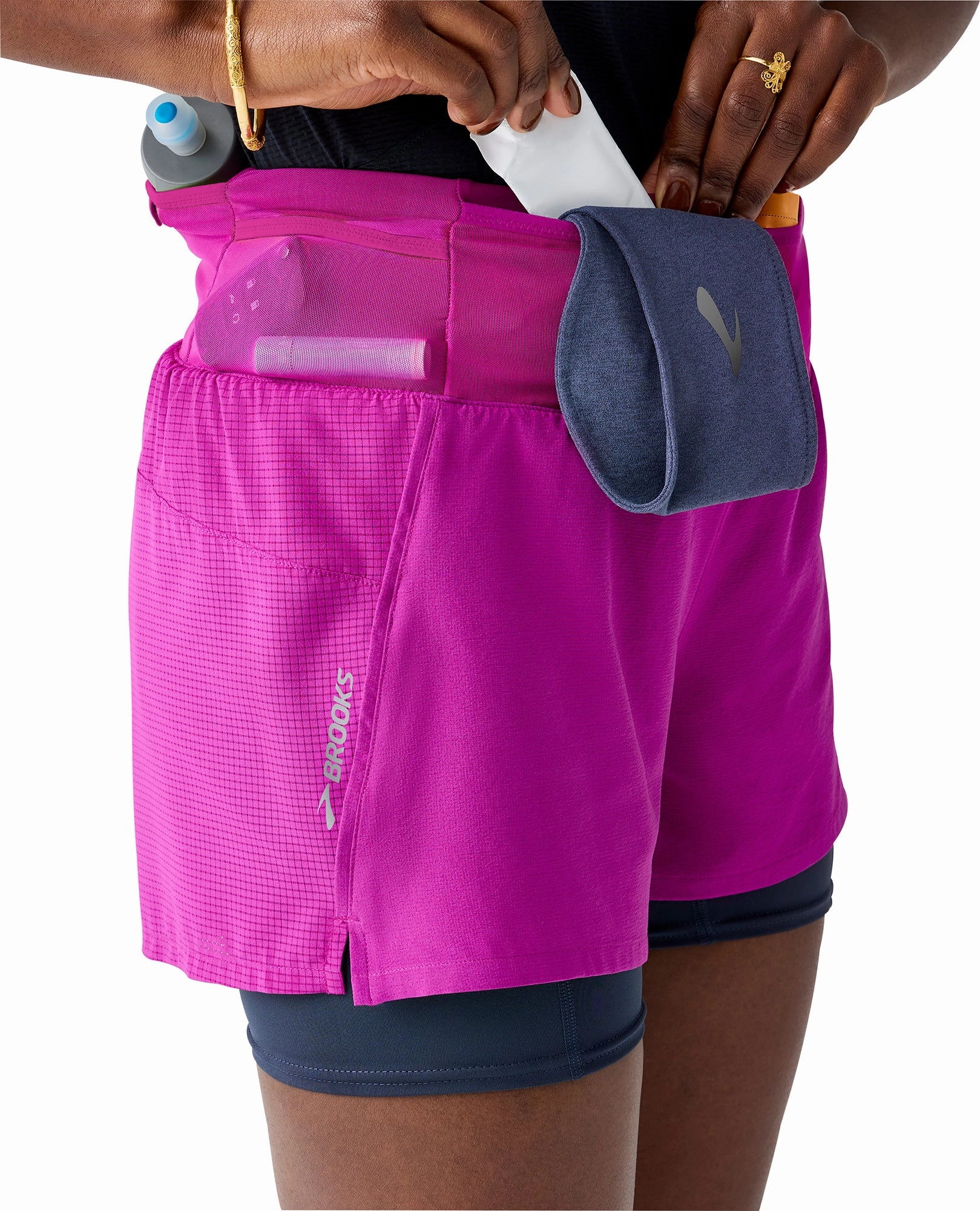 Stretch Comfort EcoFriendlyMaterials Brooks 3 Inch high Point 2.0 2 In 1 Womens Running Shorts - Pink