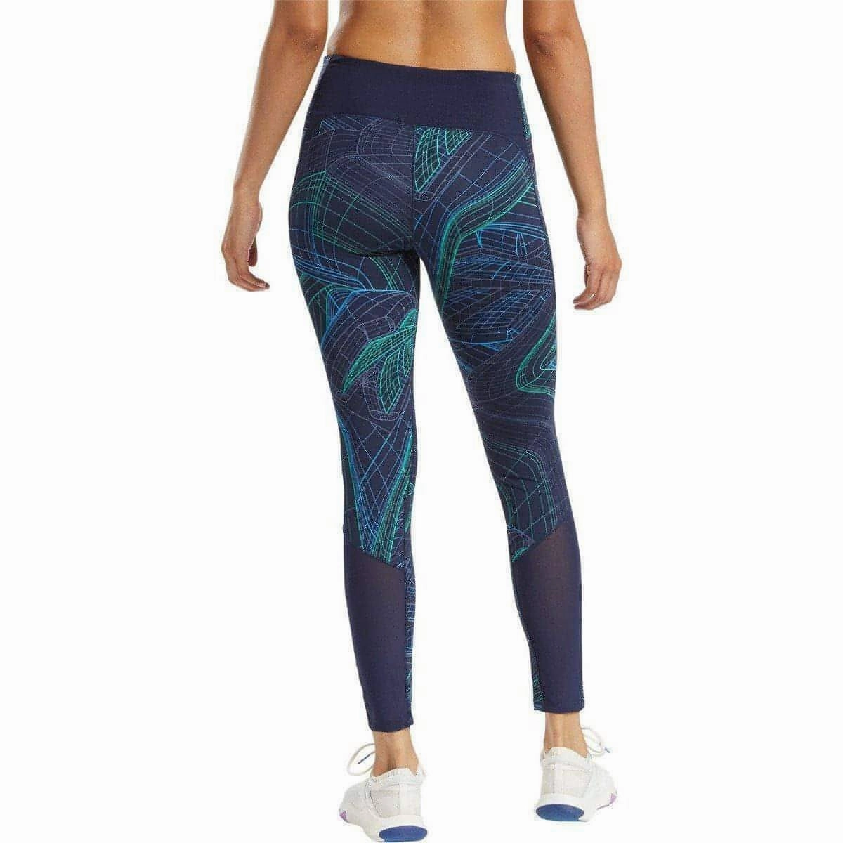 Travel Outfit Wrinkle Resistant Postpartum Fit Morning Stretch Reebok Lux Perform Mid Rise Womens Long Training Tights - Navy