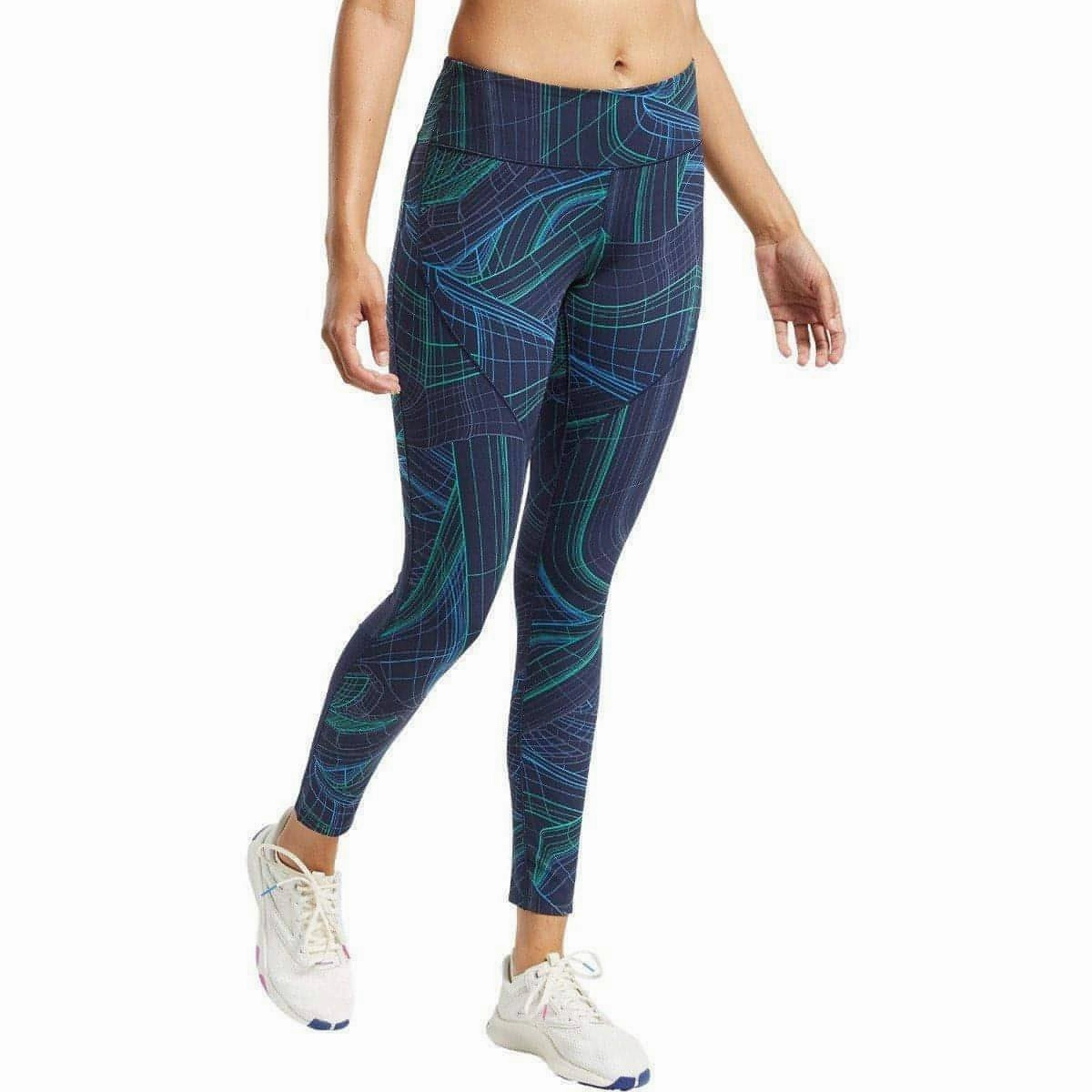 Reebok Lux Perform Mid Rise Womens Long Training Tights - Navy Morning Stretch Active Lifestyle Street Style