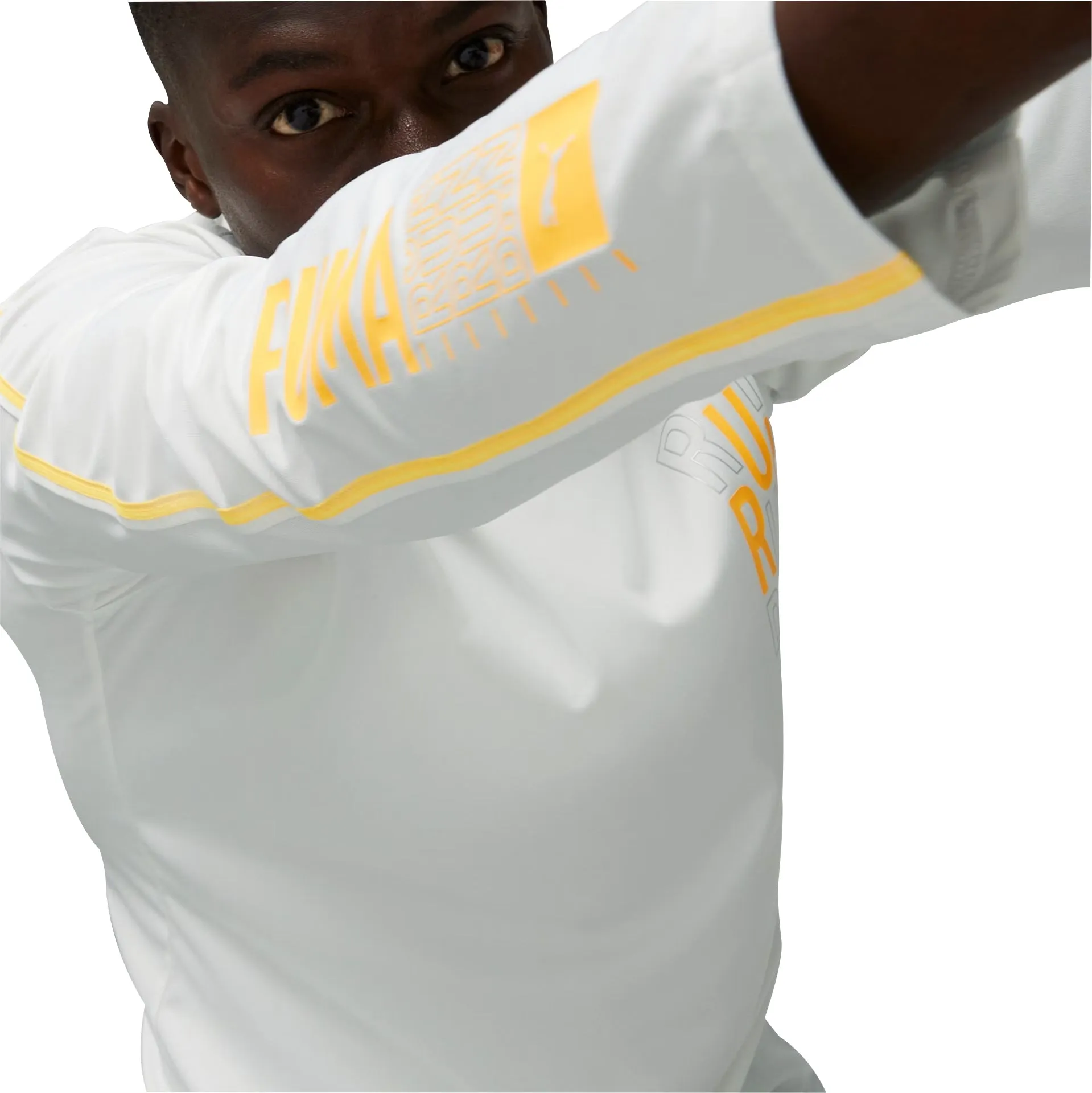 Zip Up Water Based Ink Puma Run Graphic Long Sleeve Mens Running Top - White