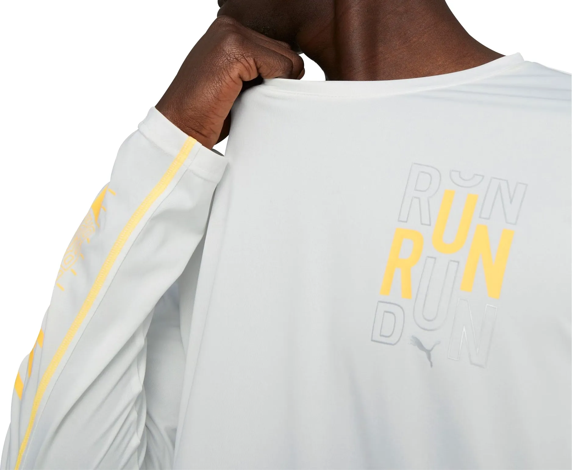Puma Run Graphic Long Sleeve Mens Running Top - White Non Fading Material