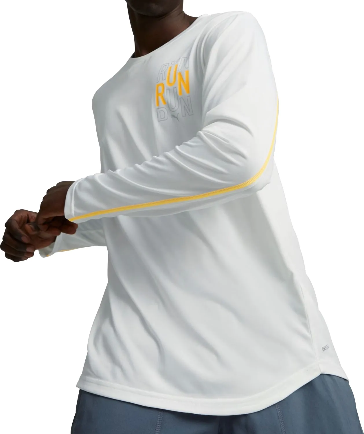 insulated AdjustableDrawcordDesign Puma Run Graphic Long Sleeve Mens Running Top - White