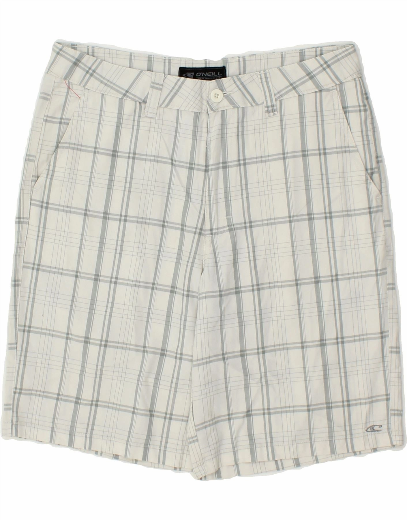 O'NEILL Mens Chino Shorts W33 Medium Grey Check Polyester Wrinkle Resistant Material