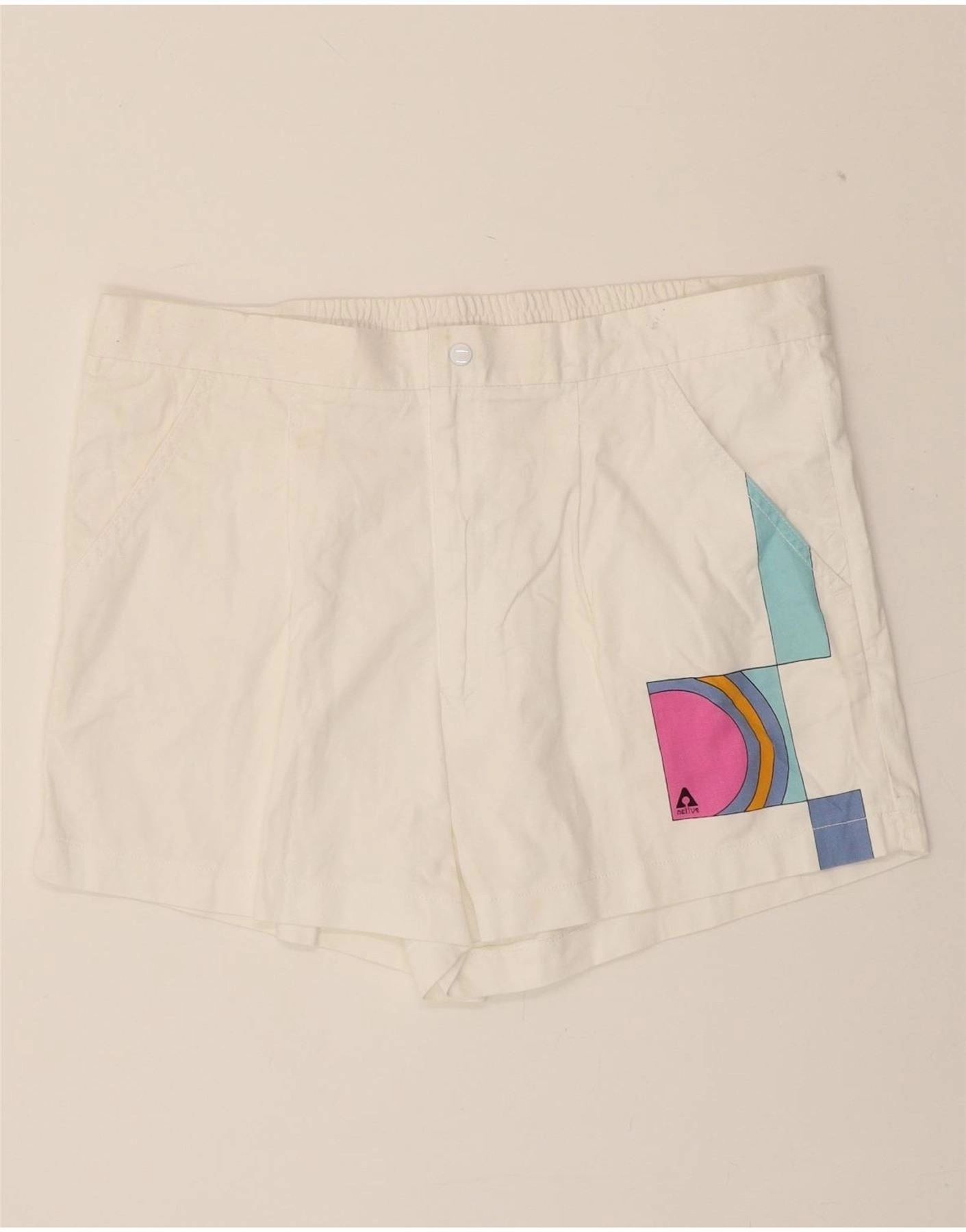 Breathable mesh Fun Patterns ACTIVE Mens Casual Shorts 2XL  White Colourblock Cotton