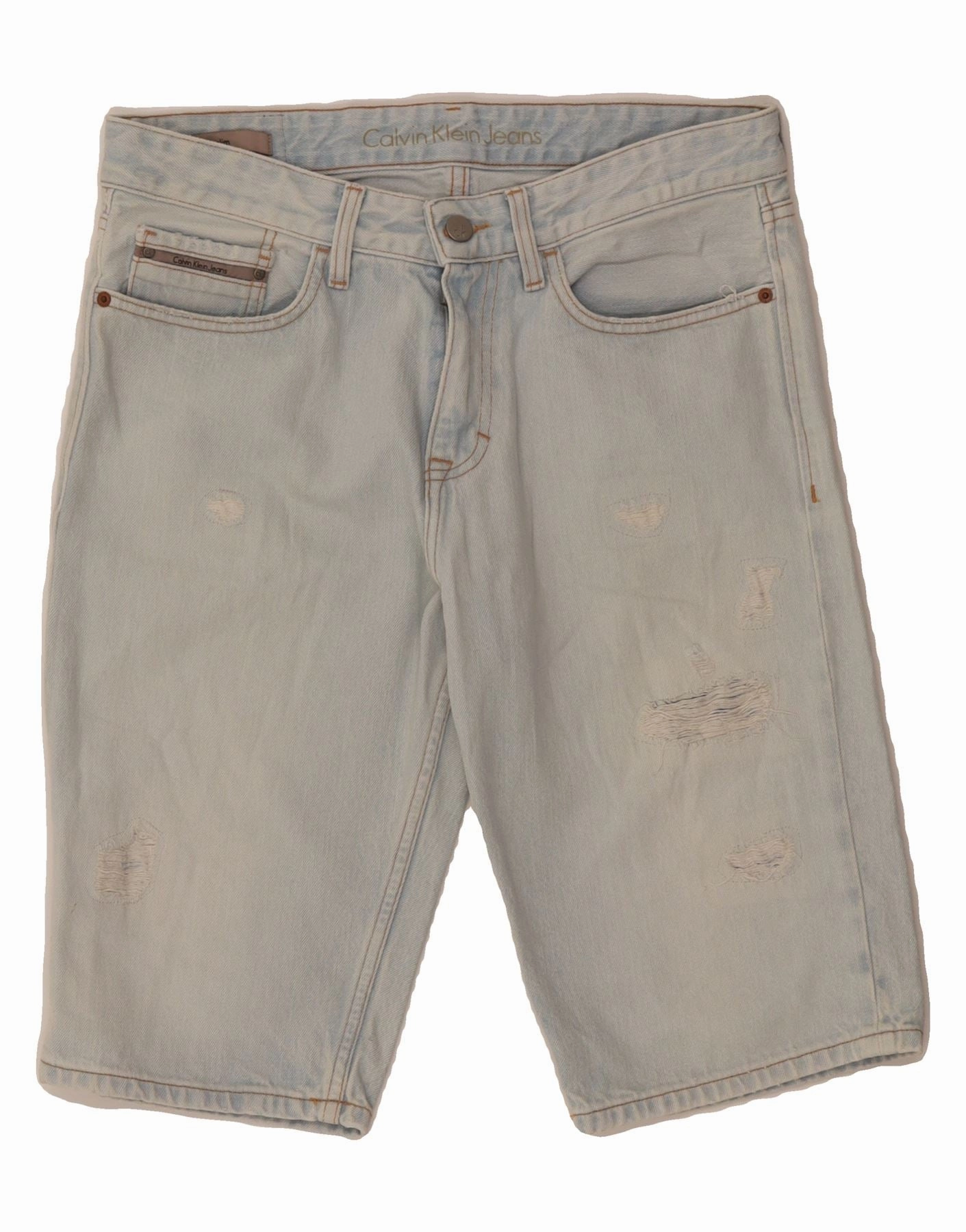 CALVIN KLEIN Mens Distressed Denim Shorts W30 Medium Blue Cotton Temperature Regulating Fibers