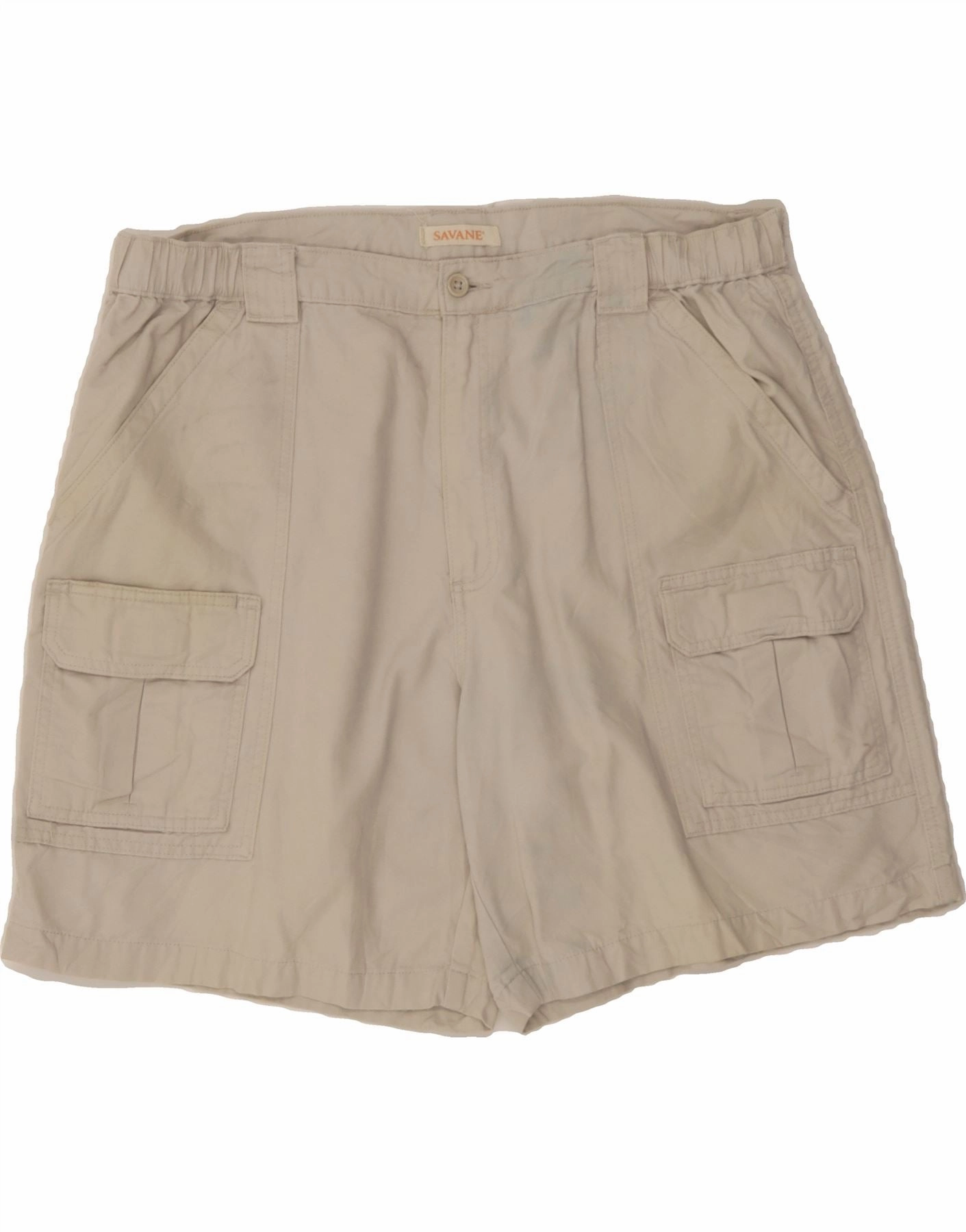 fitness enthusiasts SAVANE Mens Cargo Shorts W40 XL Off White Cotton