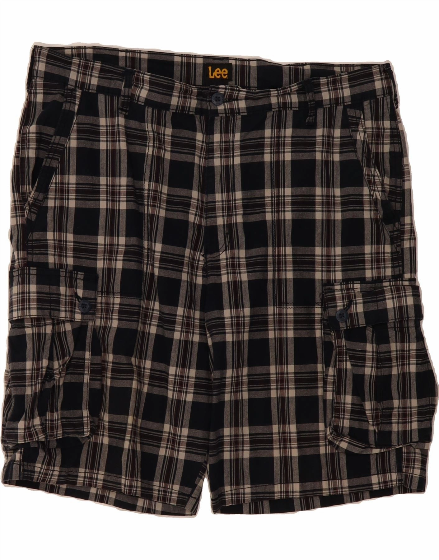 Anti Friction Seams Stay Cool LEE Mens Cargo Shorts W36 Large Navy Blue Check Cotton