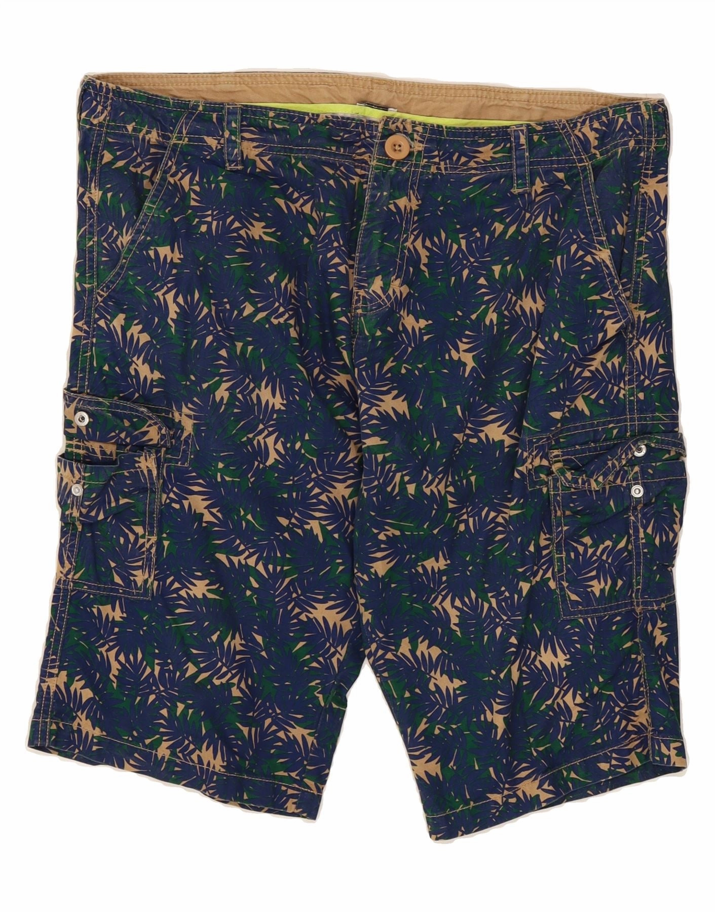 COAST Mens Abstract Pattern Cargo Shorts XL W38 Navy Blue Concert wear