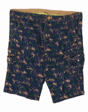 COAST Mens Abstract Pattern Cargo Shorts XL W38 Navy Blue Concert wear