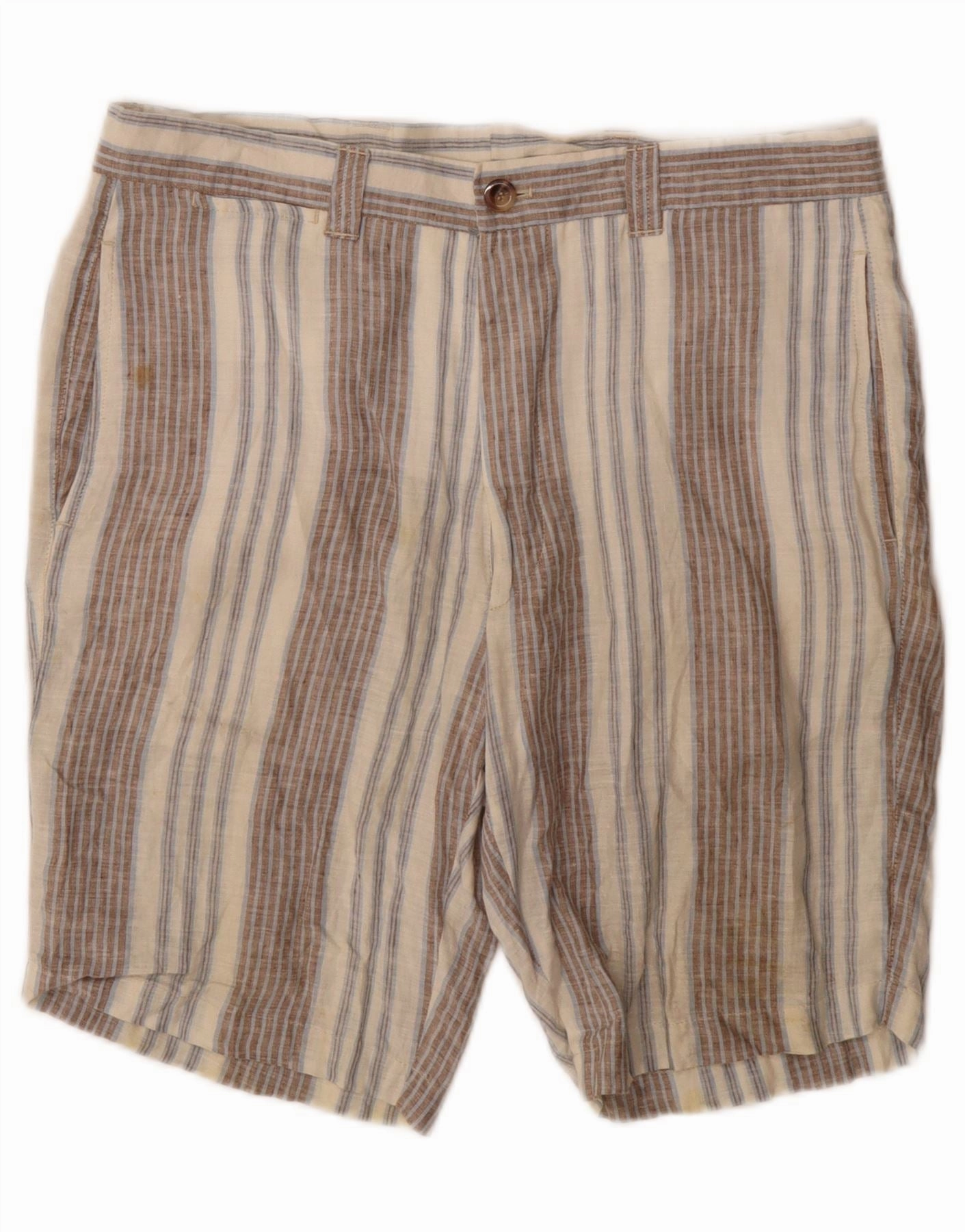 fitness enthusiasts GEMELLI Mens Chino Shorts IT 50 Large W34 Grey Striped Linen