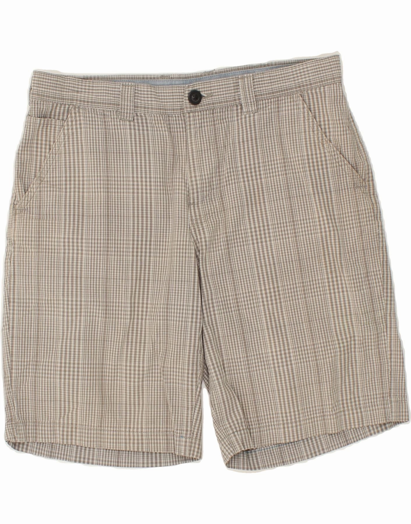Anti Slip Waist Grip Easy Care Fabric COLUMBIA Mens Omni-Shade Chino Shorts W34 Large Grey Check Cotton