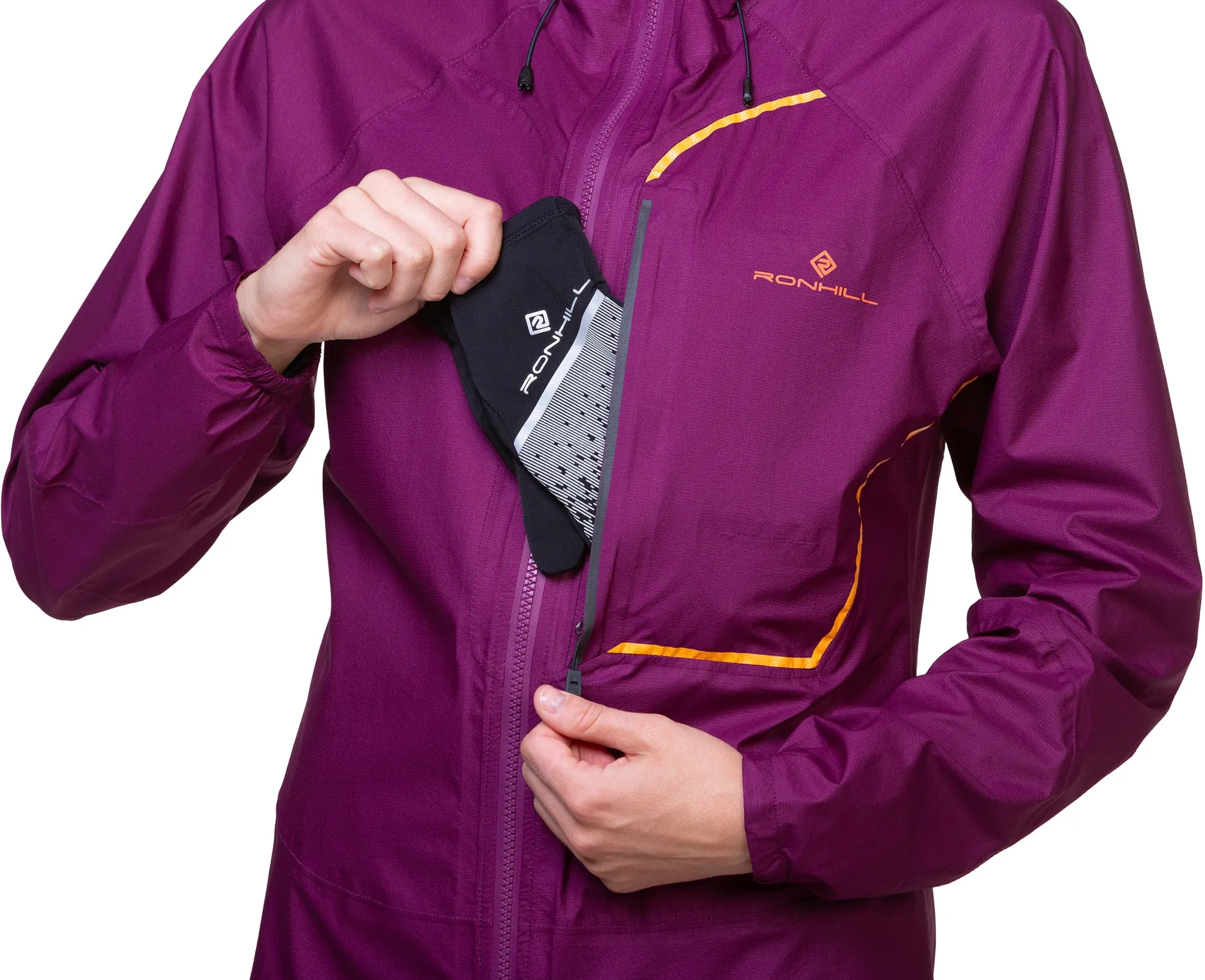 Ronhill Tech Fortify Waterproof Womens Running Jacket - Purple Minimalist Aesthetic Airtight Storage Compartment