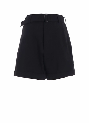 Casual Layering Soft Interior DAMAGED GABARDINE BEELTED SHORT PANTS