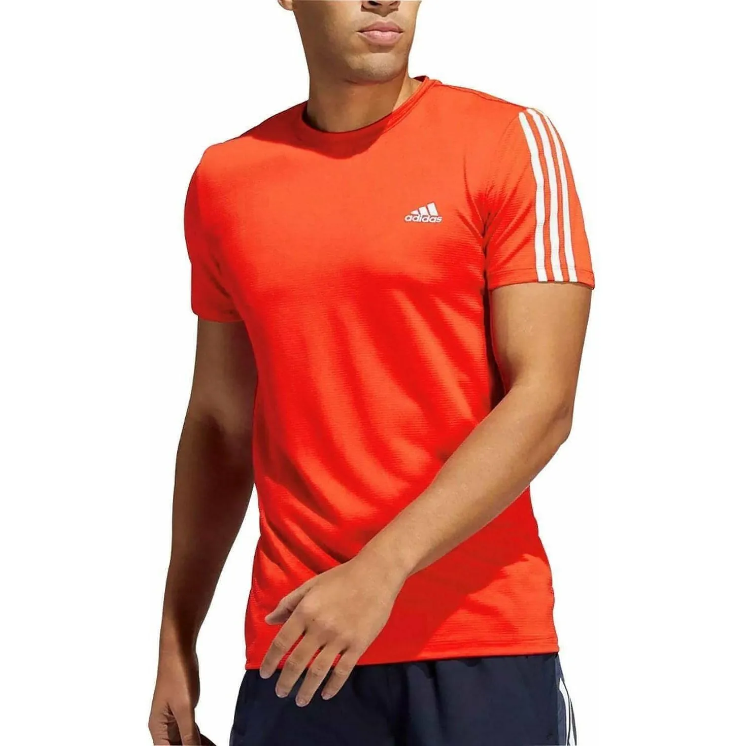 EcoFriendly Dye adidas AeroReady 3 Stripes Short Sleeve Mens Running Top - Orange