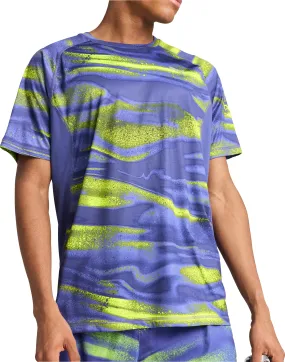 Puma Velocity All Over Print Short Sleeve Mens Running Top - Blue Versatile Wardrobe Piece Chilly Weather Style
