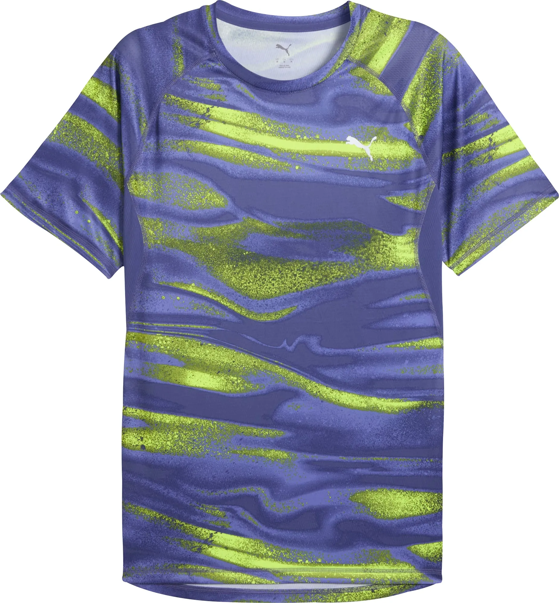 Tagless Neckline V-Neck Puma Velocity All Over Print Short Sleeve Mens Running Top - Blue