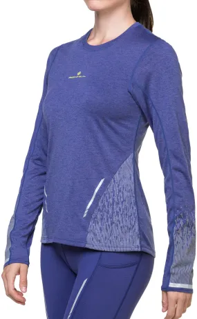 Ronhill Tech Reflect Long Sleeve Womens Running Top - Blue FadeResistant ReinforcedNeckline