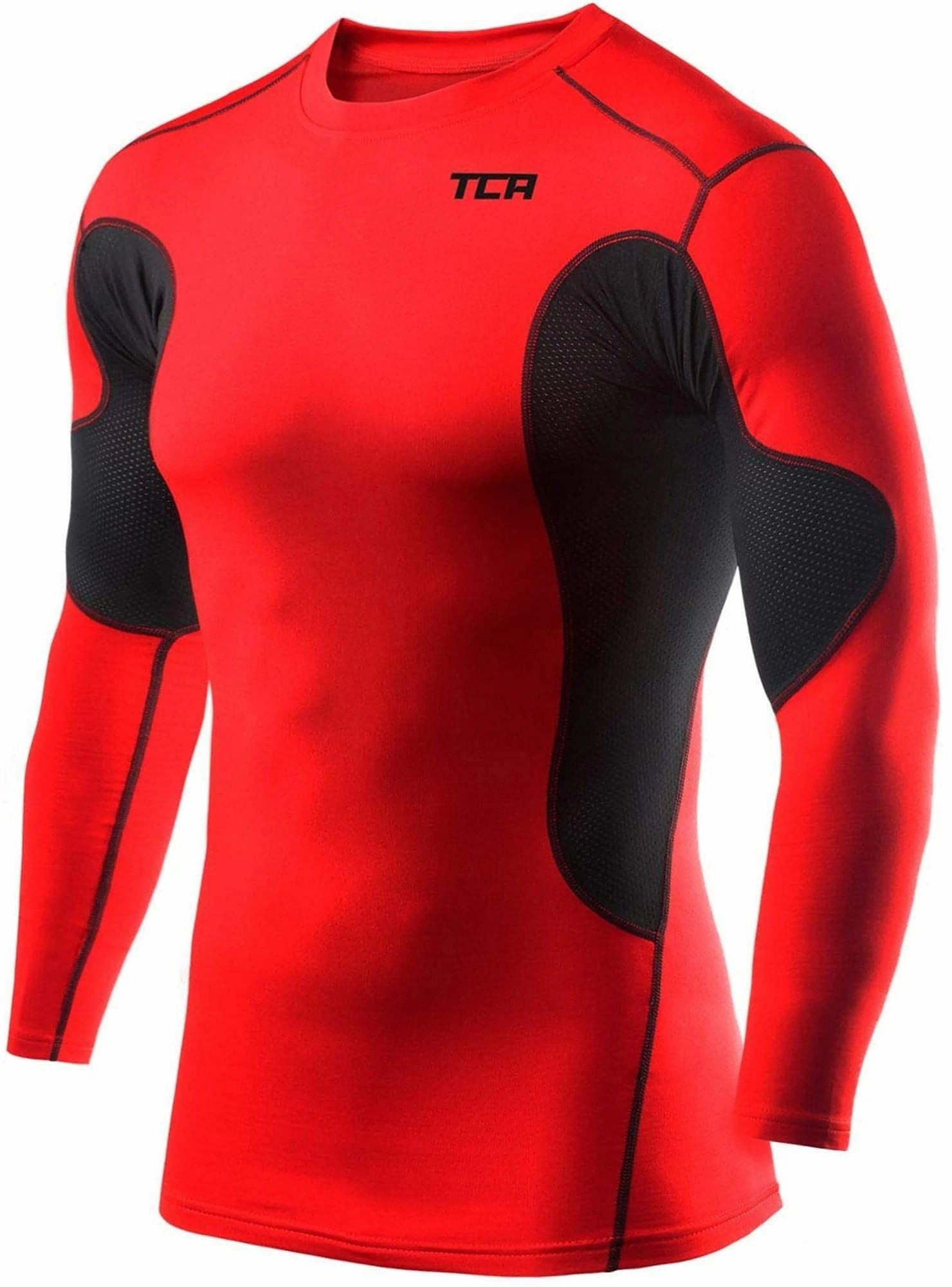 TCA SuperThermal Junior Long Sleeve Compression Top - Red AbrasionResistant Reinforced Zones