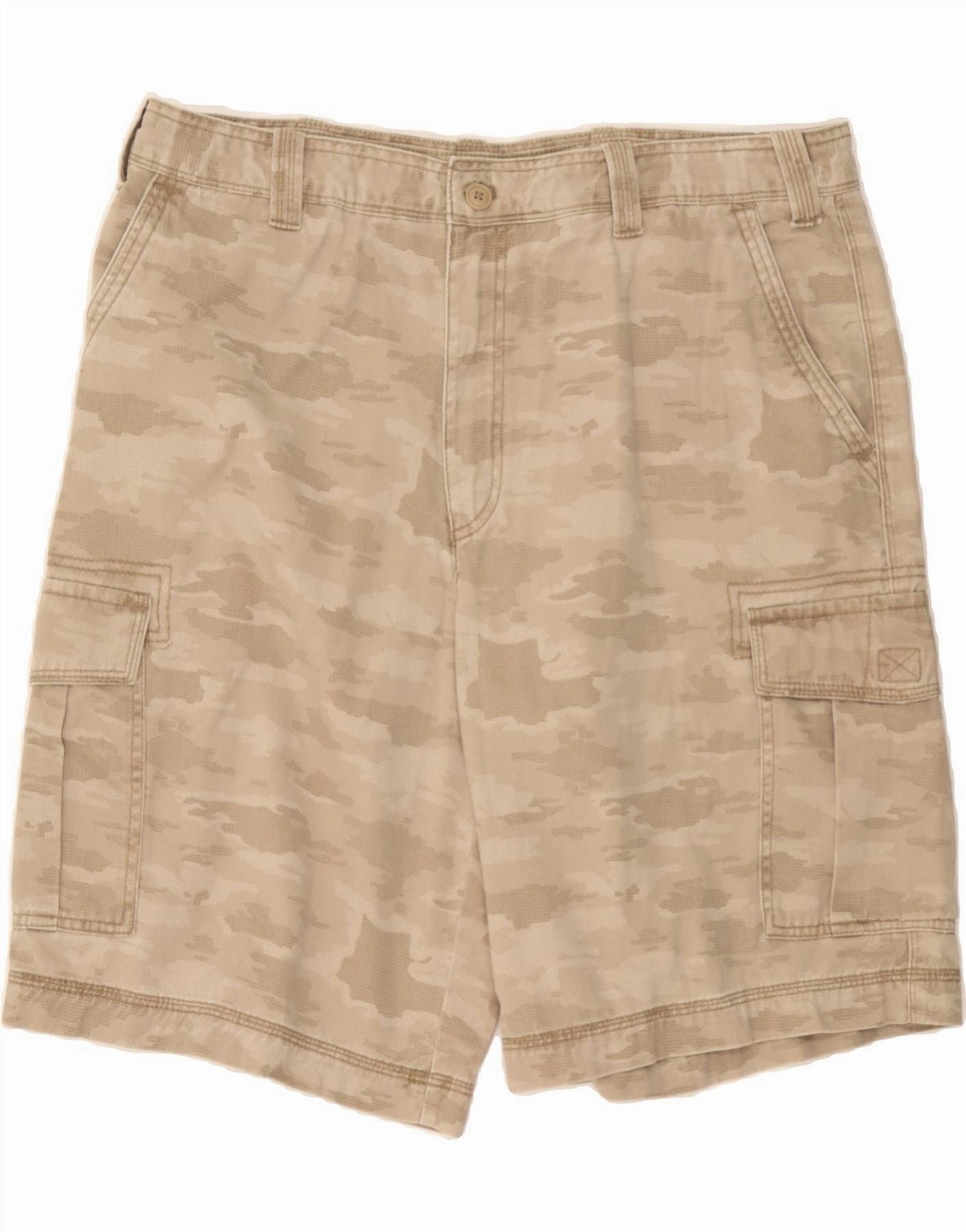 IZOD Mens Cargo Shorts W38 XL Beige Camouflage Cotton Flats Freedom Stretch
