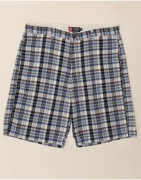 Core Stretch CHAPS Mens Chino Shorts W38 XL Blue Check Cotton