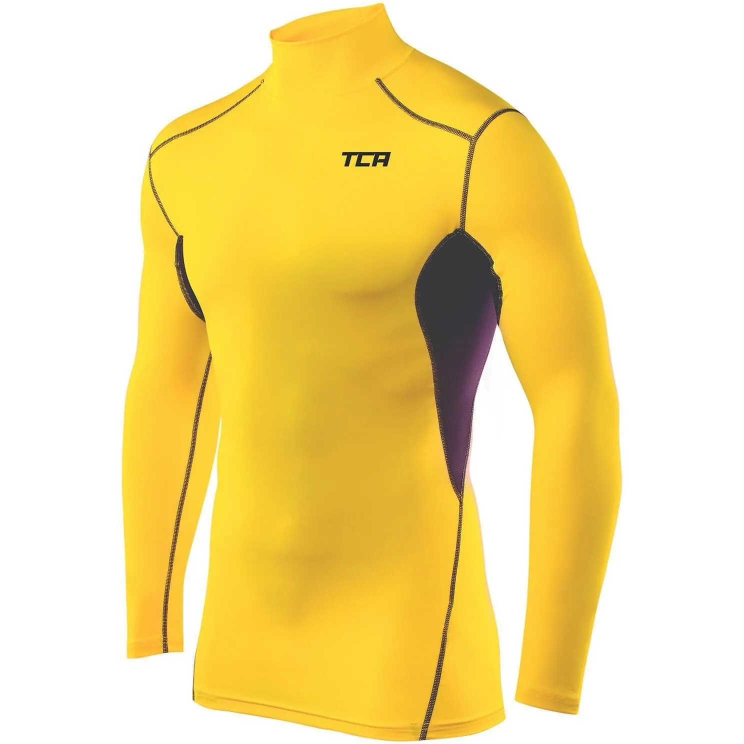 Bright Color TCA HyperFusion Thermal Mock Neck Mens Long Sleeve Compression Top - Yellow
