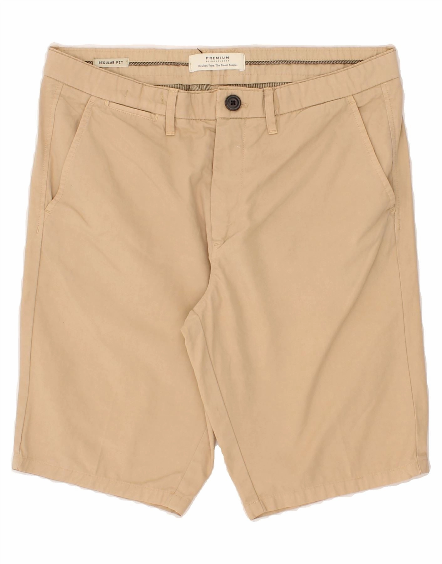 JACK & JONES Mens Regular Fit Chino Shorts Medium W32 Beige Cotton Zipper pockets Comfort Layer Wear